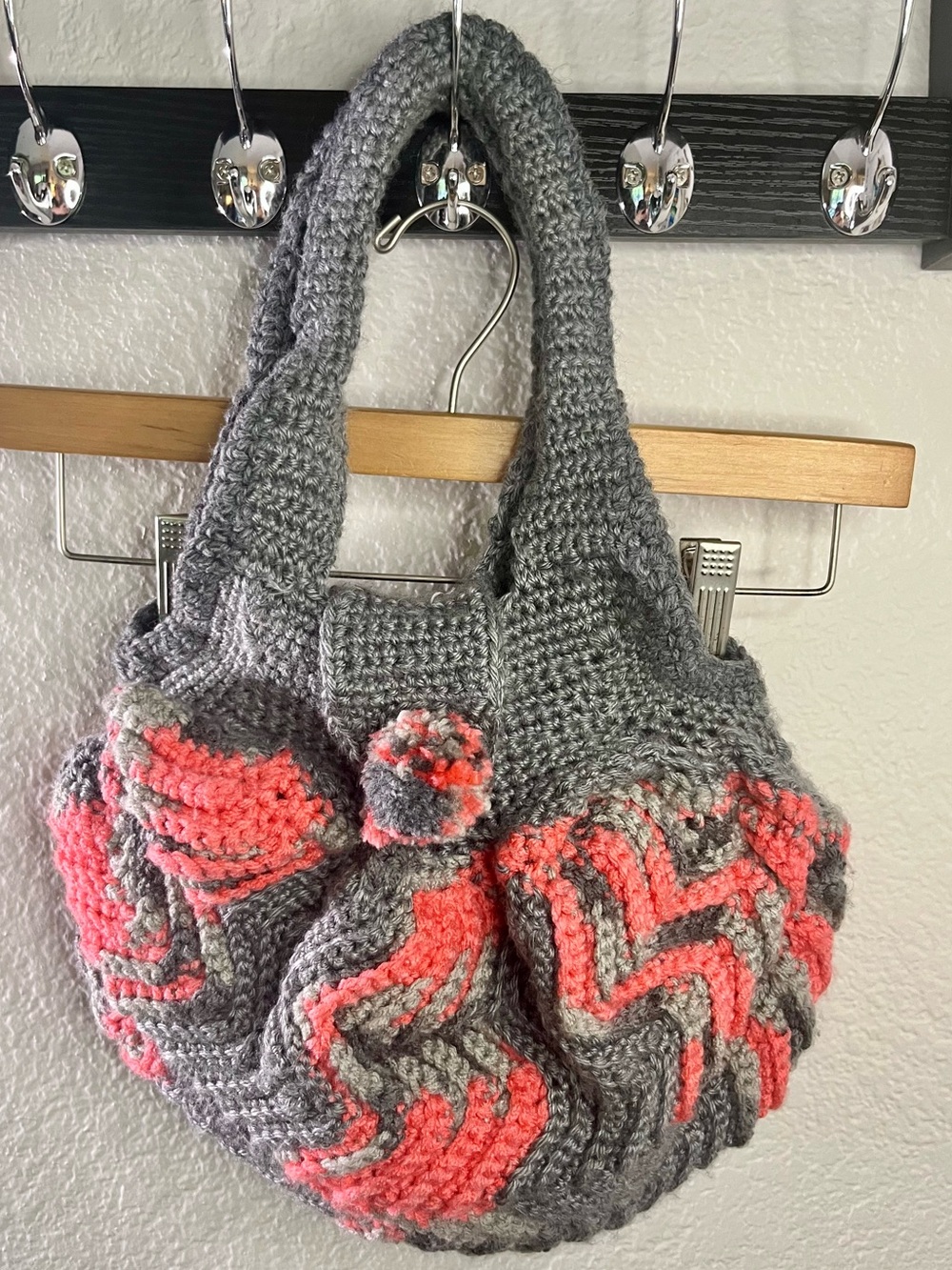 Handmade Crochet Chevron Boho Bag